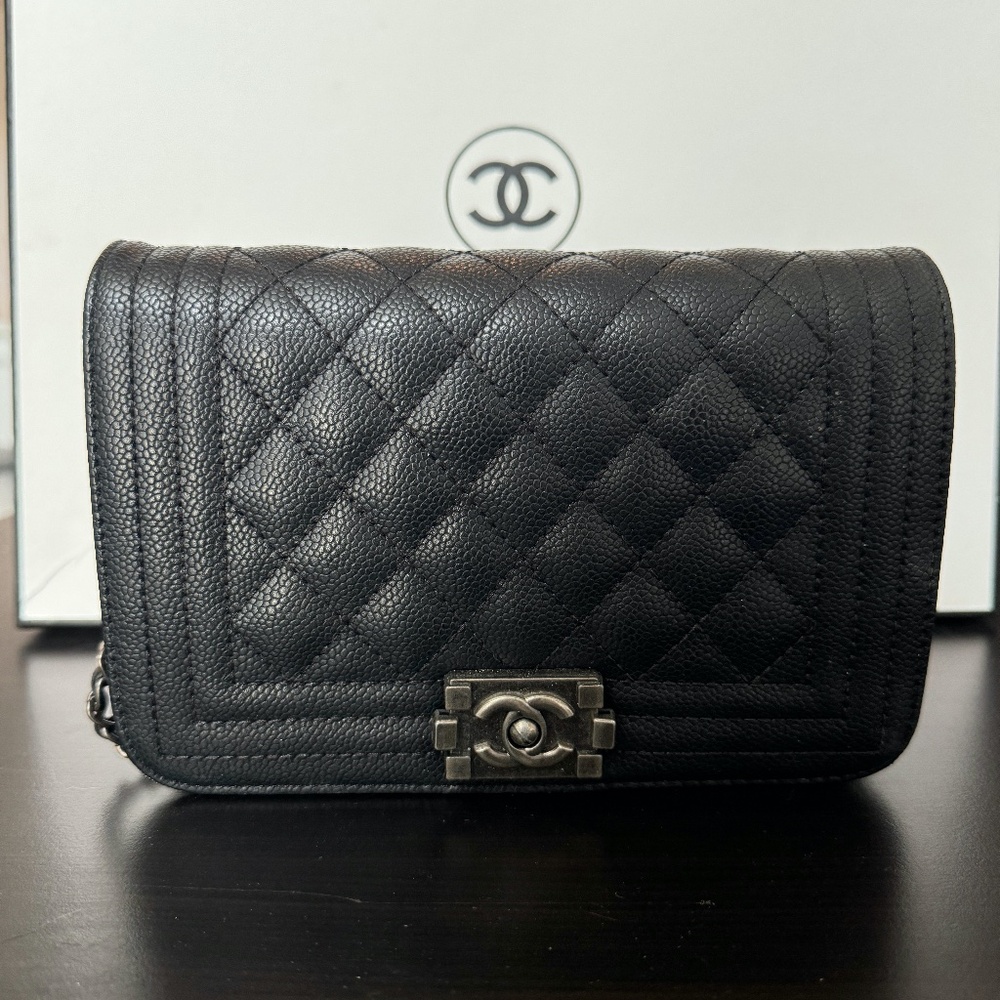 Chanel Boy Wallet on Chain (WOC) - Black Caviar Leather - Ruthenium Hardware